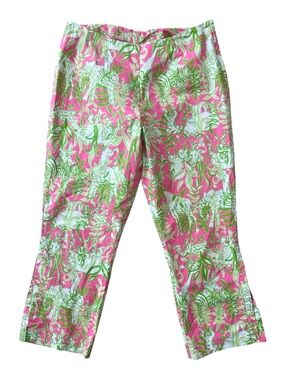 Lilly Pulitzer Jungle Road Elephant Print Stretch Cotton cropped pants Size 6
